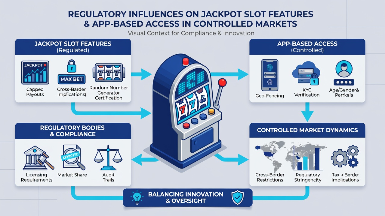 Mobile gaming app interface displaying location verification and jackpot status indicators under regulatory oversight